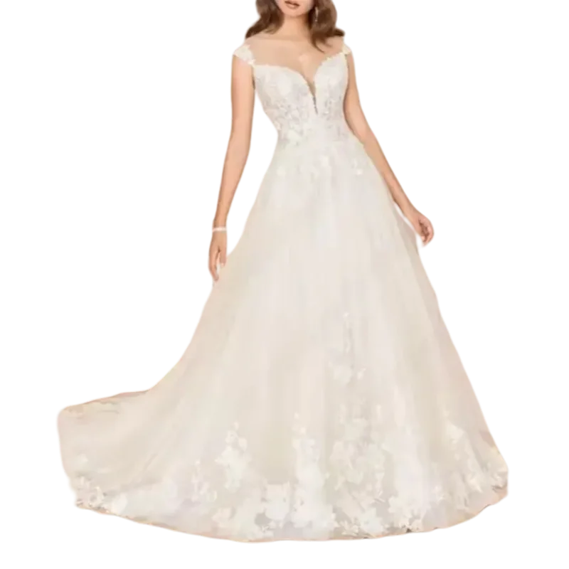 فستان زفاف دانتيل بأكمام طويلة 2025 على شكل حرف a عالي الرقبة وزر فستان زفاف إسلامي مزين بالتول مخصص فيستدو دي نويفا #1