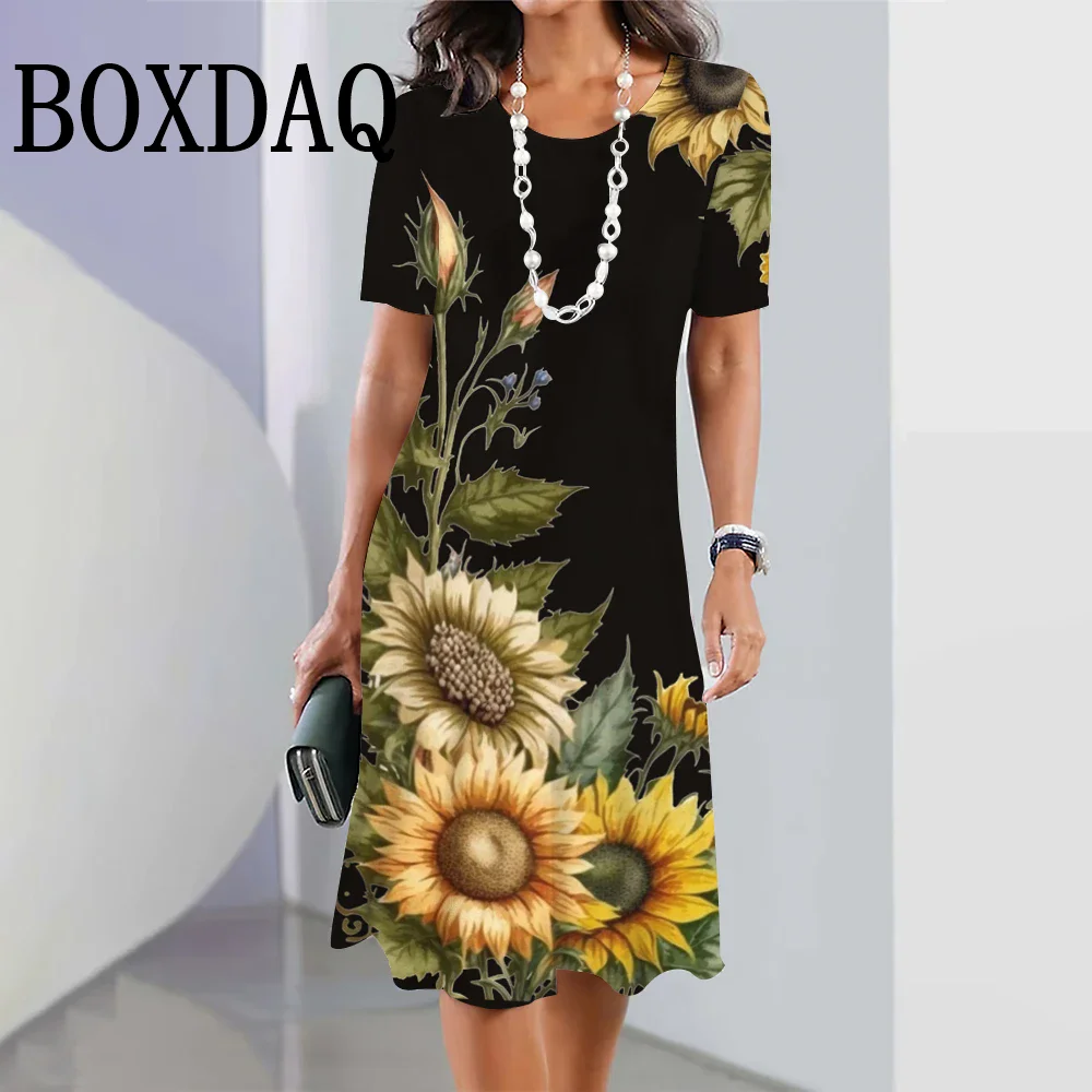 2025 nuevos vestidos de verano para mujer vestido veraniego con estampado Floral elegante pantalón corto Casual vestidos de manga moda Jersey suelto Mini vestidos