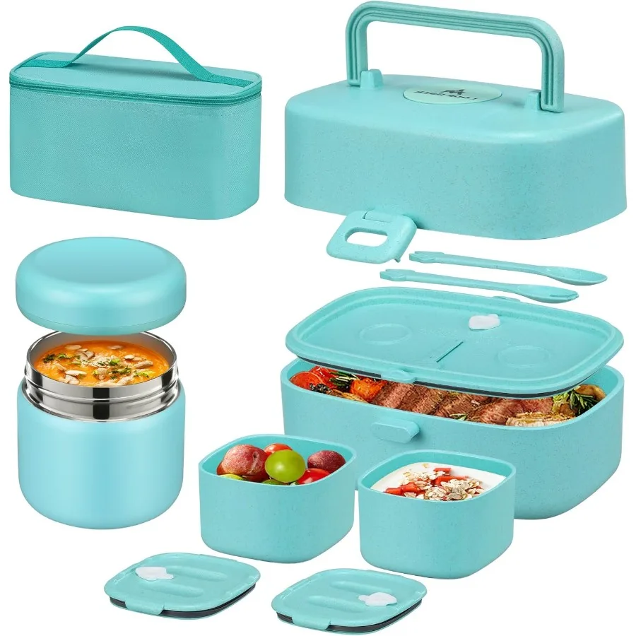 

Sustainable Bento Lunch Box with 8oz Leakproof Thermo Insulated Soup Container for Perfect for School and Travel Keeps Food Hot