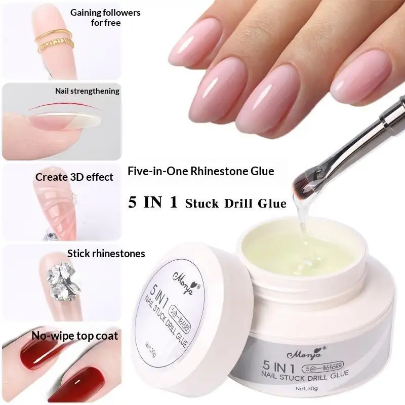 5 IN 1 Nail Glue Gel Ideal Gift for Girls Multi-functional Rhinestone Adhesive Reinforcement Gel for Holiday Nail Makeover