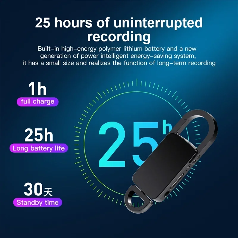 128GB Mini Digital Recorder Keychain Activated Voice Recorder 750 Hours 192KBPS One-key Recording 4-64G Noise Reduce MP3 Player