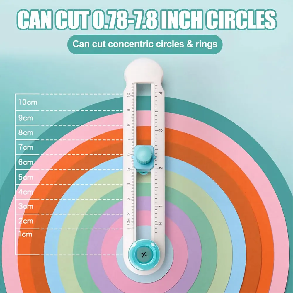 1 adjustable circular cutter, 360° rotating cutter, diameter 2-20 cm, suitable for DIY cardstock, photos, craft paper and labels