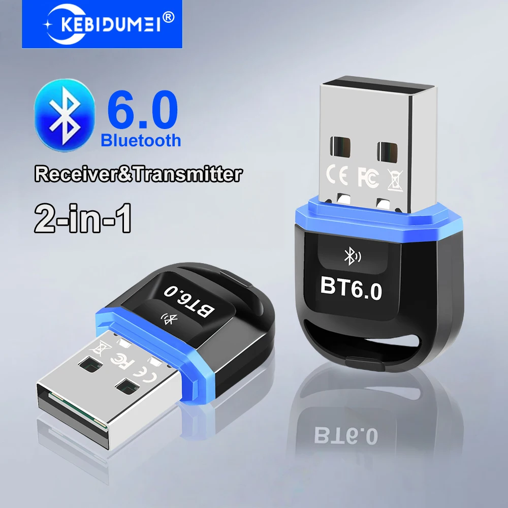 Bluetooth 6.0 Adapter 2-in-1 Wireless Audio Transmitter Receiver USB Dongle for Headphone Speaker Windows 8.1/10/11 Driver Free