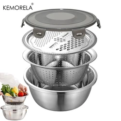 4 In1 Multifunctional Stainless Steel Basin with Lid Airtight Rice Washer Drain Colander Ginger Cheese Grater Strainer Bowl