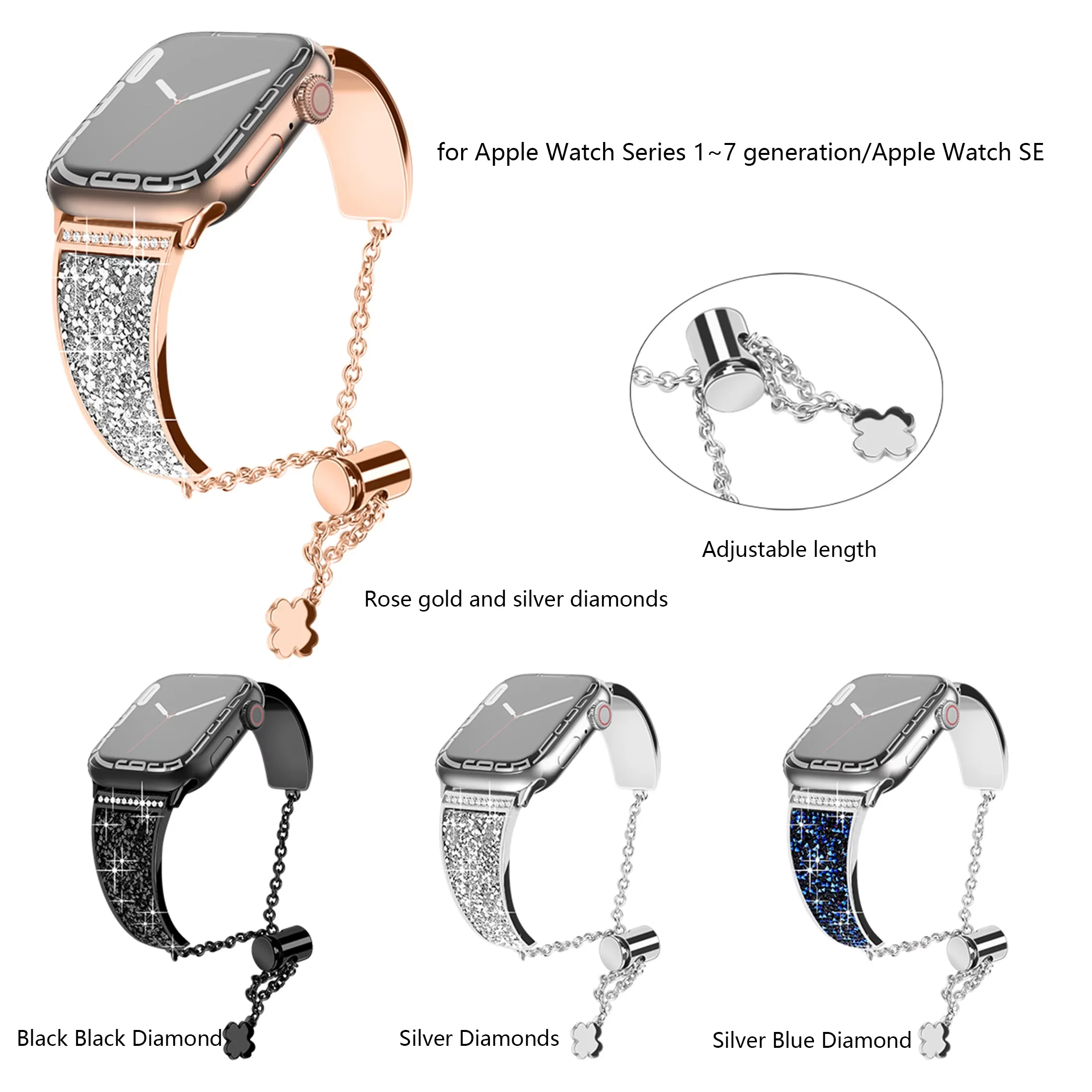 2025, 1 Stück für Apple Watch Band für Damen, IWatch Series9 8 7 6 5 4 3 2 1 Metallarmband 40mm 44mm 38mm 42mm Bling Diamond Strap