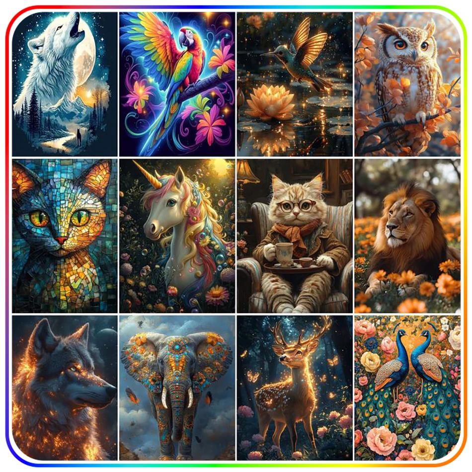 2026 5D Diamantmalerei Tiere Diamantbilder zum Kreuzstich-Set Basteln Stickerei Diamantmosaik Bohrer Heimdekoration