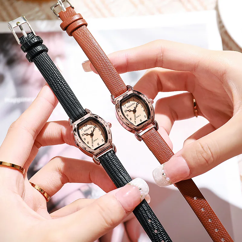 여성용 복고풍 벨트 시계, 무음 석영 시계