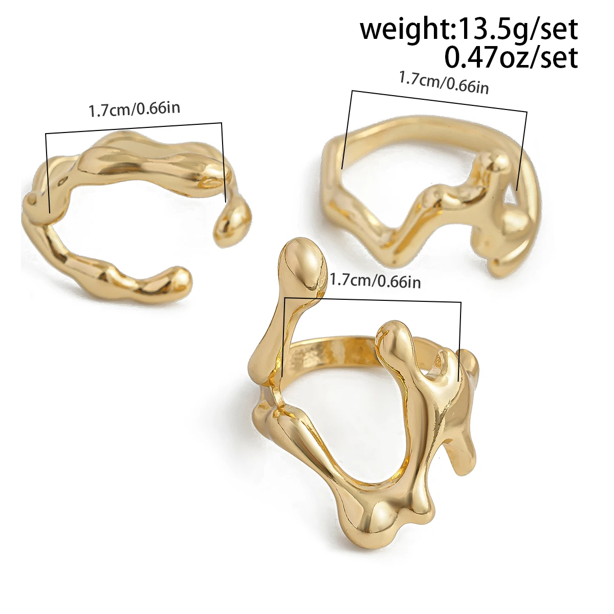 Lacteo Retro 3Pcs/Set Geometric Irregularity Rings Romantic Gold Color Women Adjustable Metal Rings Daily Match Jewelry Gift New