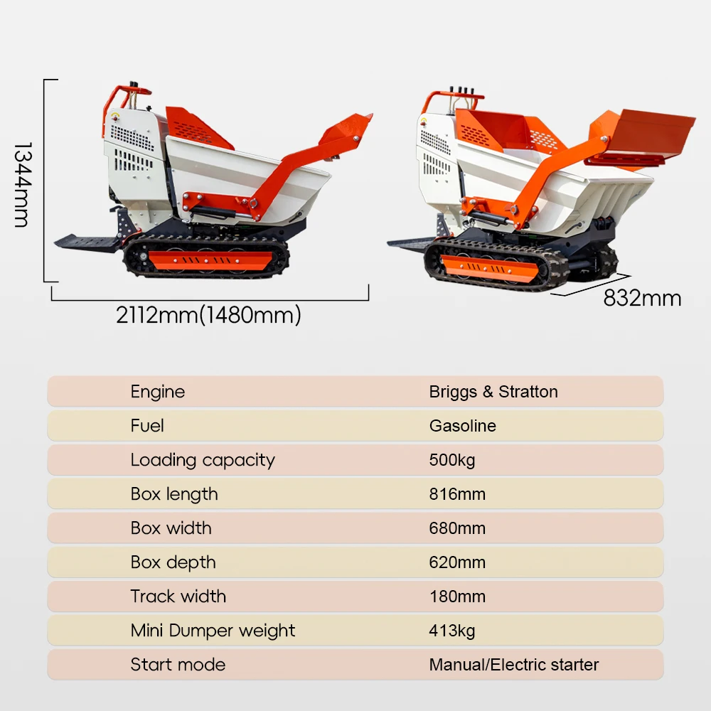 USA Lager 500kg Mini Dumper hydraulische selbst ladende mit faltbaren Plattform Crawler Dumper Tür zu Tür Lieferung