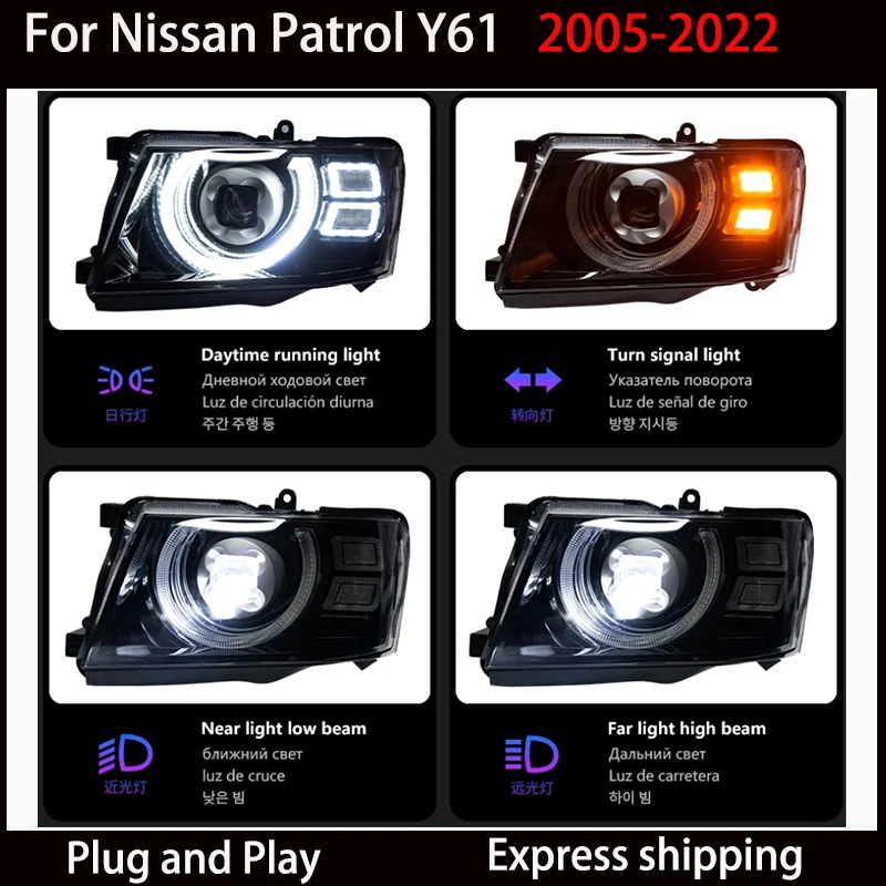 Car Model Head Lamp for Nissan Patrol Y61 Headlights 2005-2022 LED DRL DRL Turn Signal High Auto Accessories