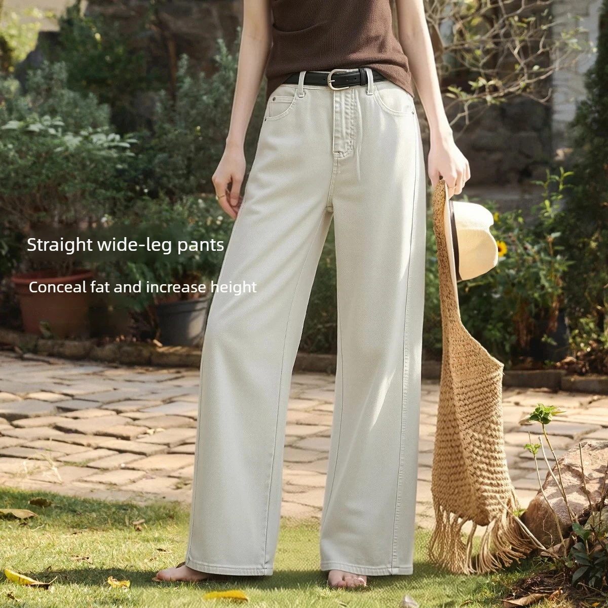 OLrain Versatile High Waist Wide Leg Denim Pants 2026 Summer Casual Party Straight Jeans Commuter Women‘s Bottom O58XA006369