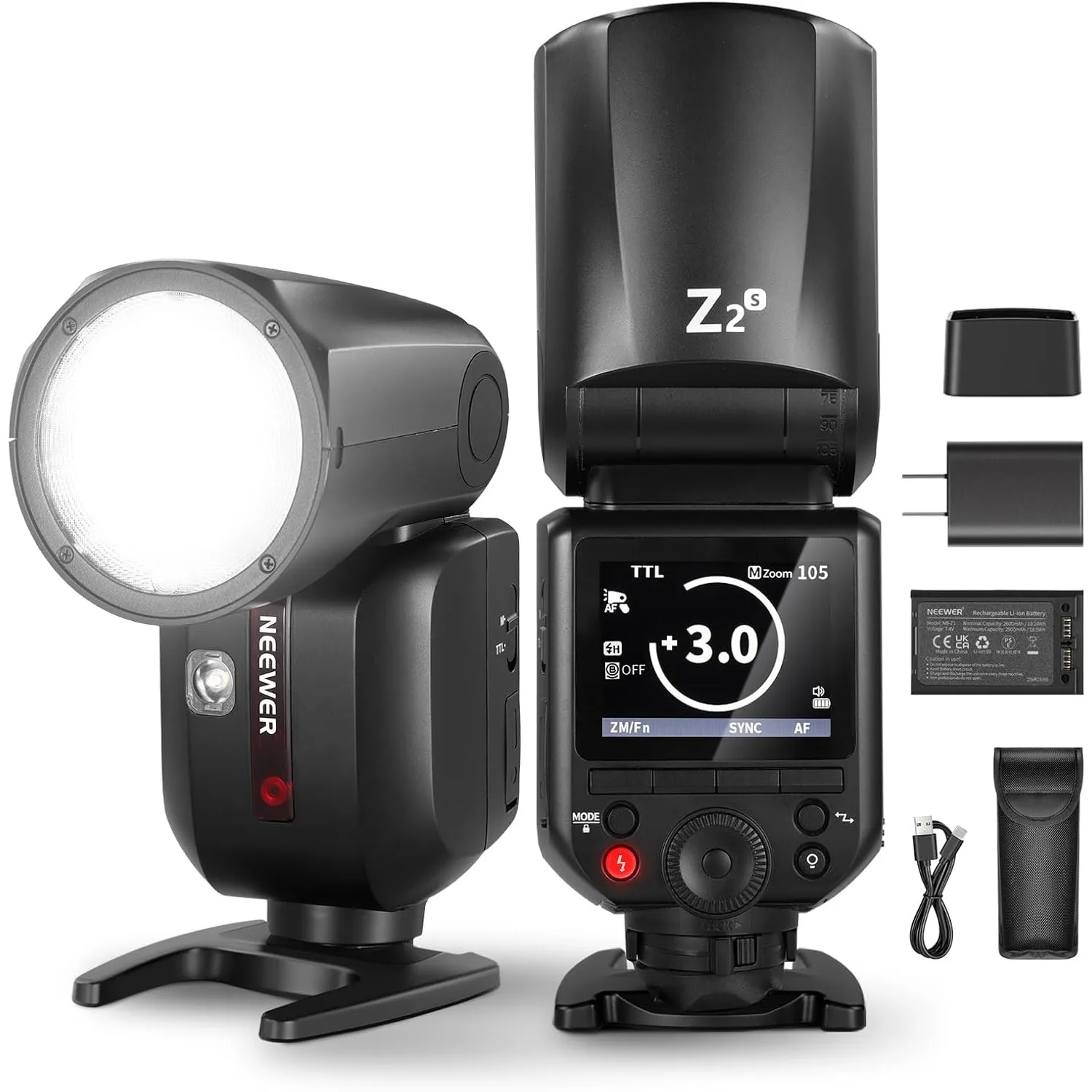 NEEWER Z2-S 2.4G TTL Round Head Flash Speedlite for Sony, Upgraded UI, TTL/M Quick Switch TCM Key, 76Ws Speedlight 1/8000s HSS