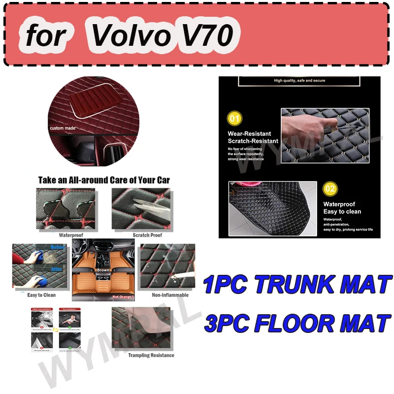 

LUXURY Custom Automotive Car Floor Mats For Volvo V70 2000 2001 2002 2003 2004 Auto Luxury Leather