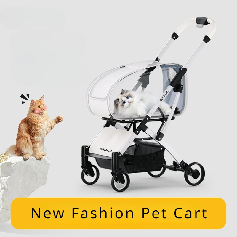 Carrinho de estimação dobrável leve, moldura de alumínio destacável, veículo de transporte para cão e gato, gato pequeno e médio porte