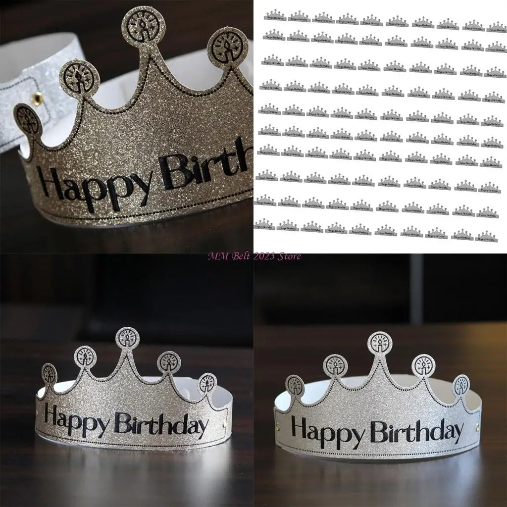 

49ME 100Pcs Shining Birthday Party Crowns Hat Glitters Powder Headpiece For Adult Kids