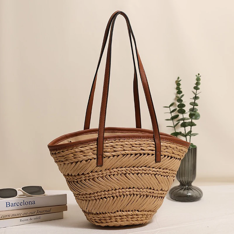 

Элегантная женская пляжная сумка-тоут в этническом стиле из соломки, дизайнерская сумка-клатч 2026 года, новинка, плетеная из травы, средняя, на плечо/подмышку