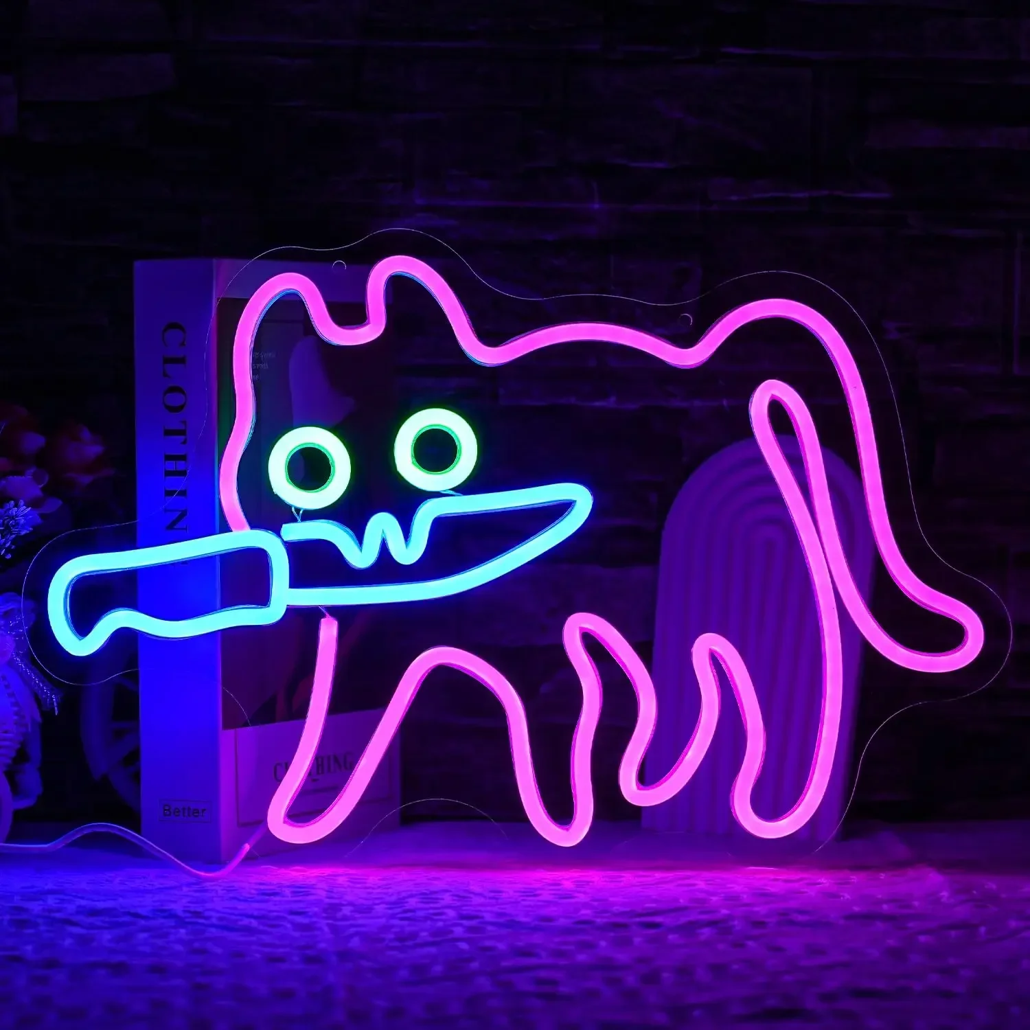 

Sneaky Cat Neon Sign for Wall Decor Knife Neon Light Adorable LED Neon Sign for Bedroom Zoo Cat Cafe Cat House Store Restaurant
