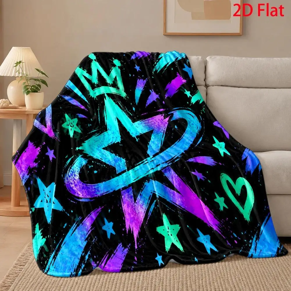 Color Brush Stroke Star Heart Fleece Blanket Lightweight Plush Blanket for Holiday Gift Giving