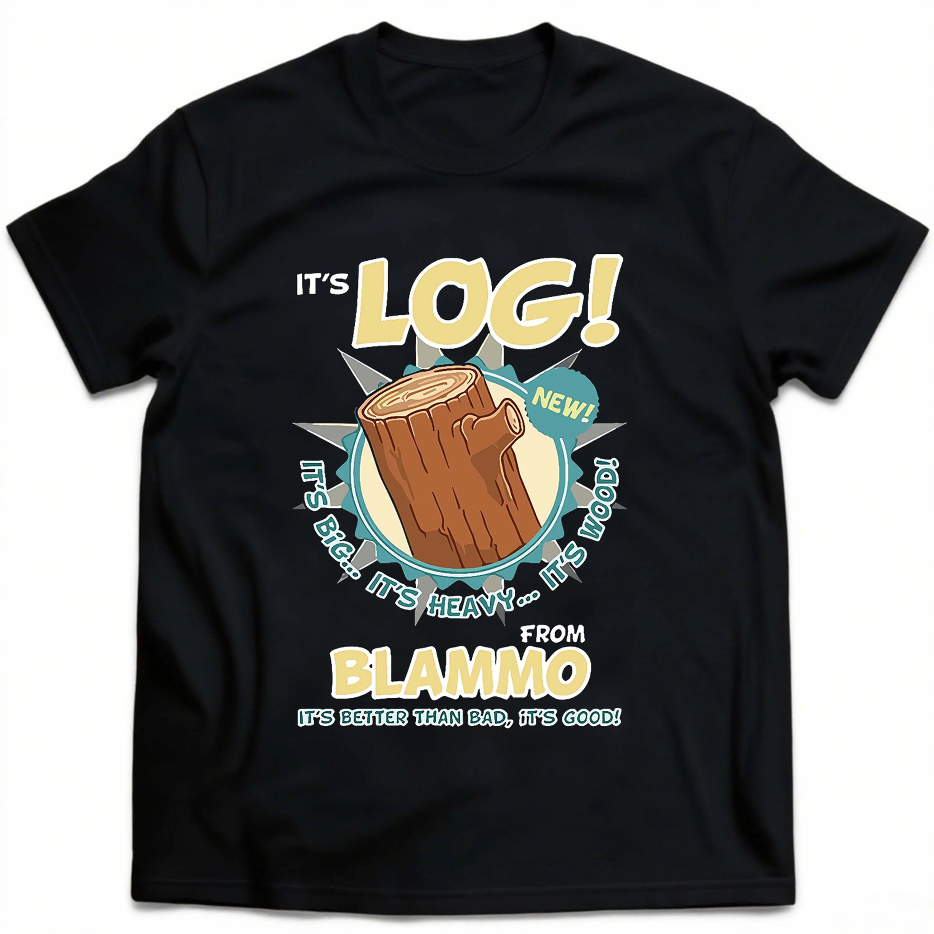 プラスサイズの黒の半袖Tシャツ、ログパターン付き、夏のアウトドアレジャーウェアに最適