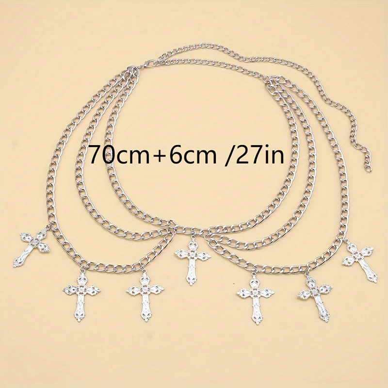 Vintage-Inspired Multi-Layer Metal Waist Chain With Hollow Cross Pendant - Sexy Body Accessory For Women Necklaces For Women