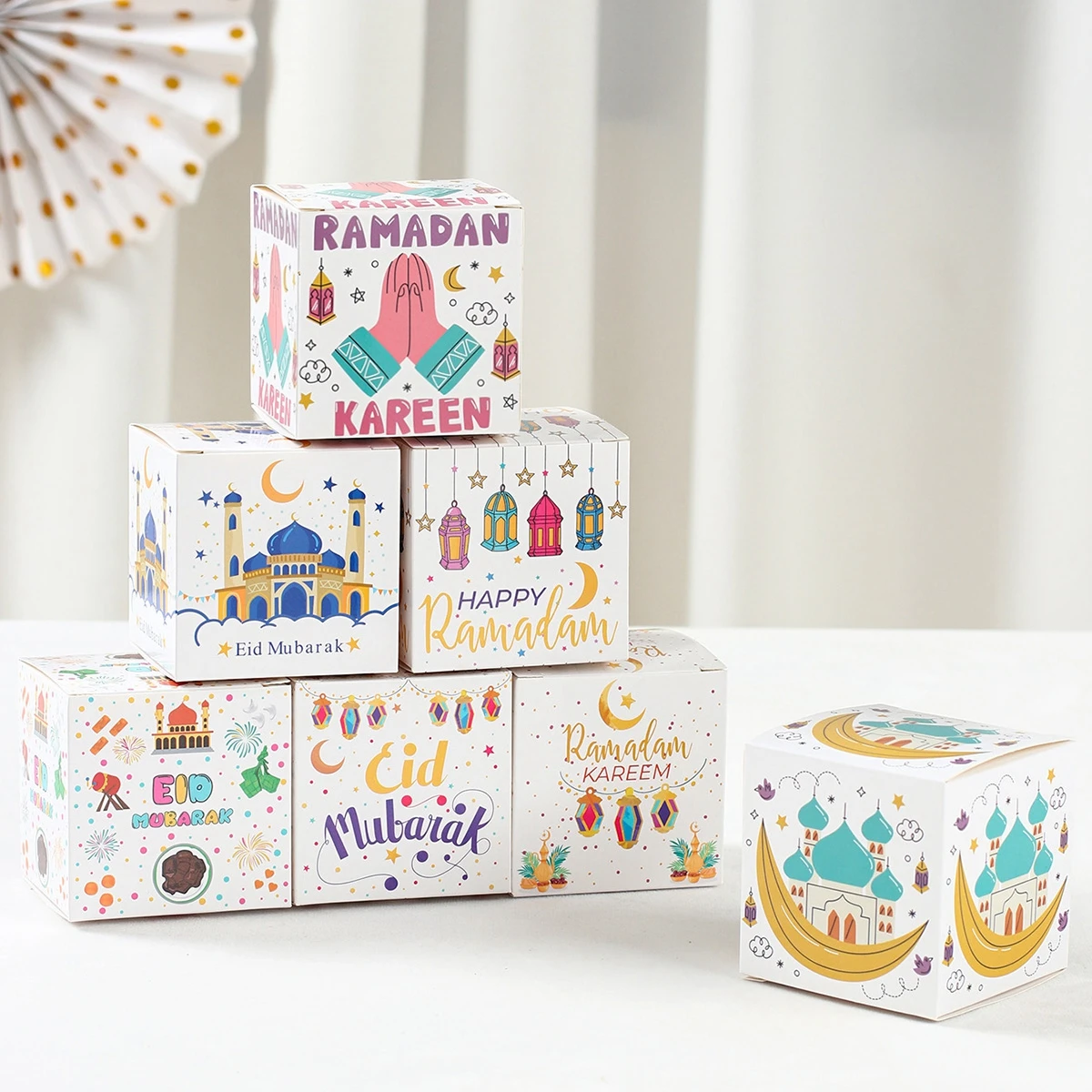 8Pcs EID Mubarak Gift Box Candy Chocolate Packaging Bag Ramadan Decoration 2024 Islamic Muslim Party Products Ramadan Kareem