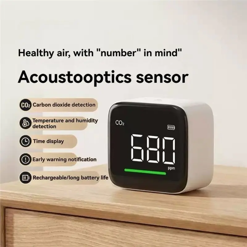 A36T-Portable Rechargeable CO2 Meter With NDIR Sensor CO2 Monitor Air Quality Detector Temperature Humidity Sensor Clock F