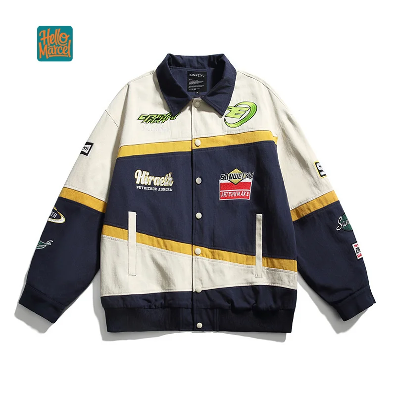 HELLOMARCEL EU US Size Luxury Quality High Street Jacket Retro Racing Baseball Autumn Oversize Motorcycle Jacket
