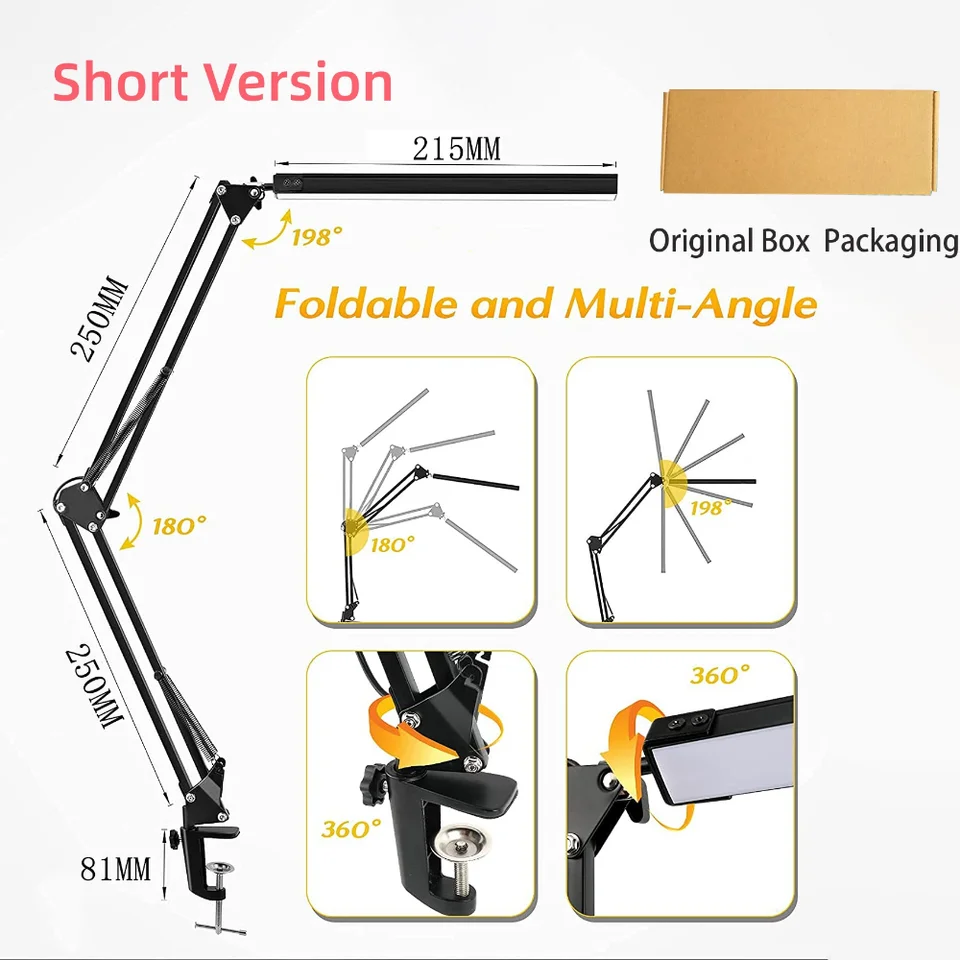 10W LED Desk Lamp with Clamp Adjustable Swing Arm Dimmable Table Light 3 Color Modes 10 Brightness Levels Eye-Caring USB Reading, image 7