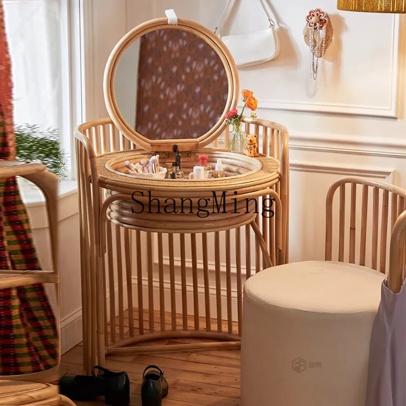 

CLbedroom foldable creative fashion makeup table antique woven dresser villa luxury home