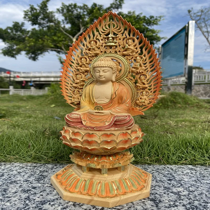 Genuine Gold Gilded Shakyamuni Buddha - Hinoki Wood Hand-Carved Great Sun Buddha for Home Temple Decor