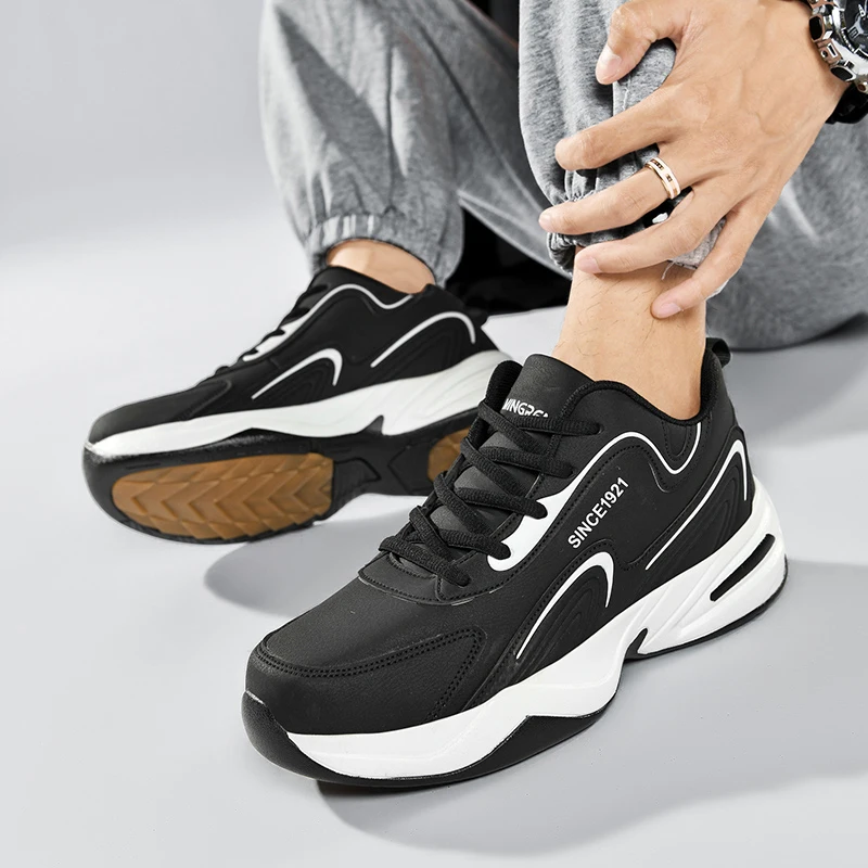 

Sports and leisure shoes, men's shoes, marathon oversized air cushioned shoes, fly woven all season rubber, wear-resistant, anti