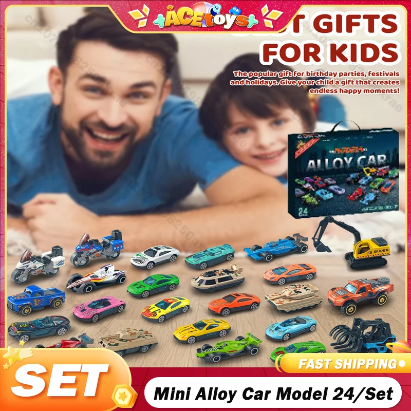 Alloy Car Model 24/Set Mini Diecast Cars Toys for Boys Sliding Vehicle Children Toy Kit Blind box Christmas Advent Gifts