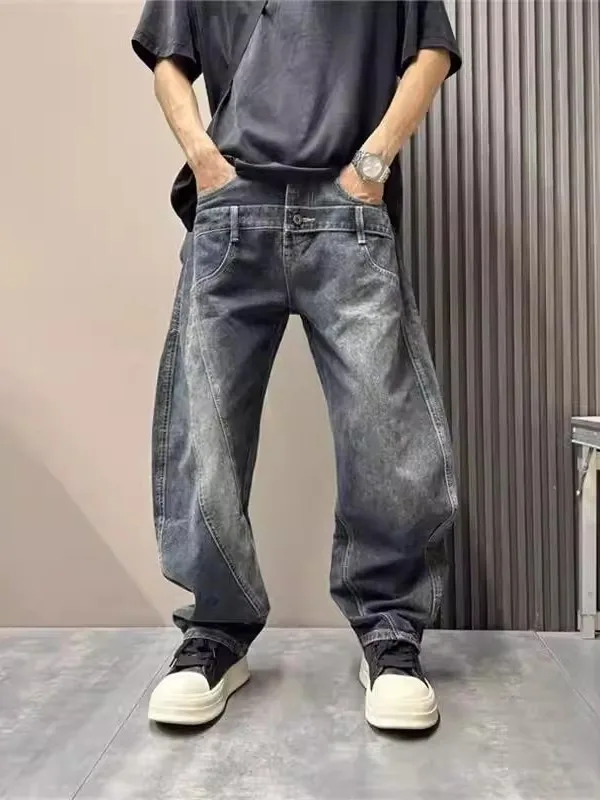 

Мужские джинсы прямого кроя в стиле Dad Jeans с пэчворк-дизайном, плотные, свободного кроя, повседневные, из денима, осень 2025, новые, из полиэфирного волокна