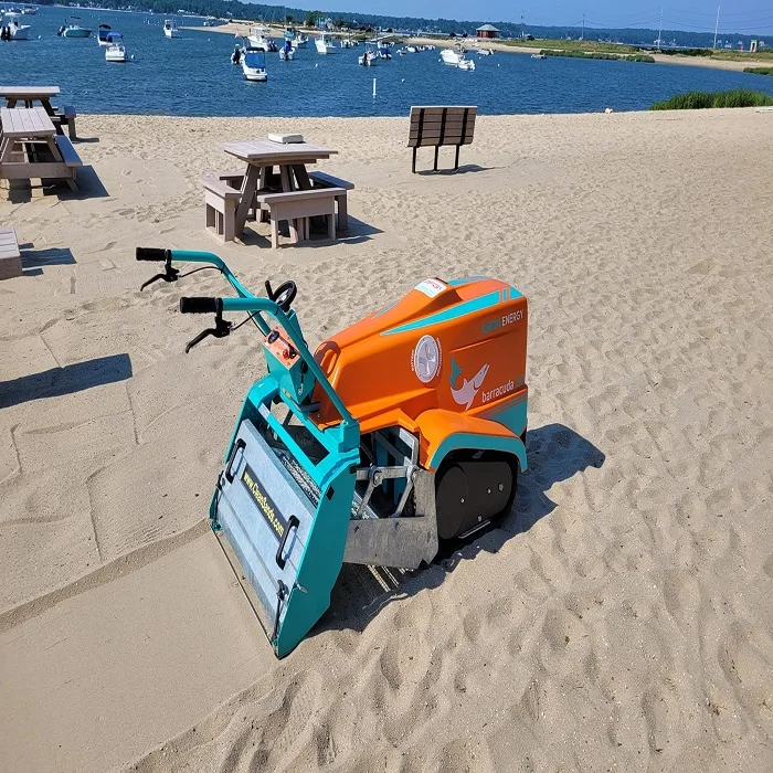 Push Sand Cleaner To Clean The Beach Near The Ocean Beach Cleaning Machine