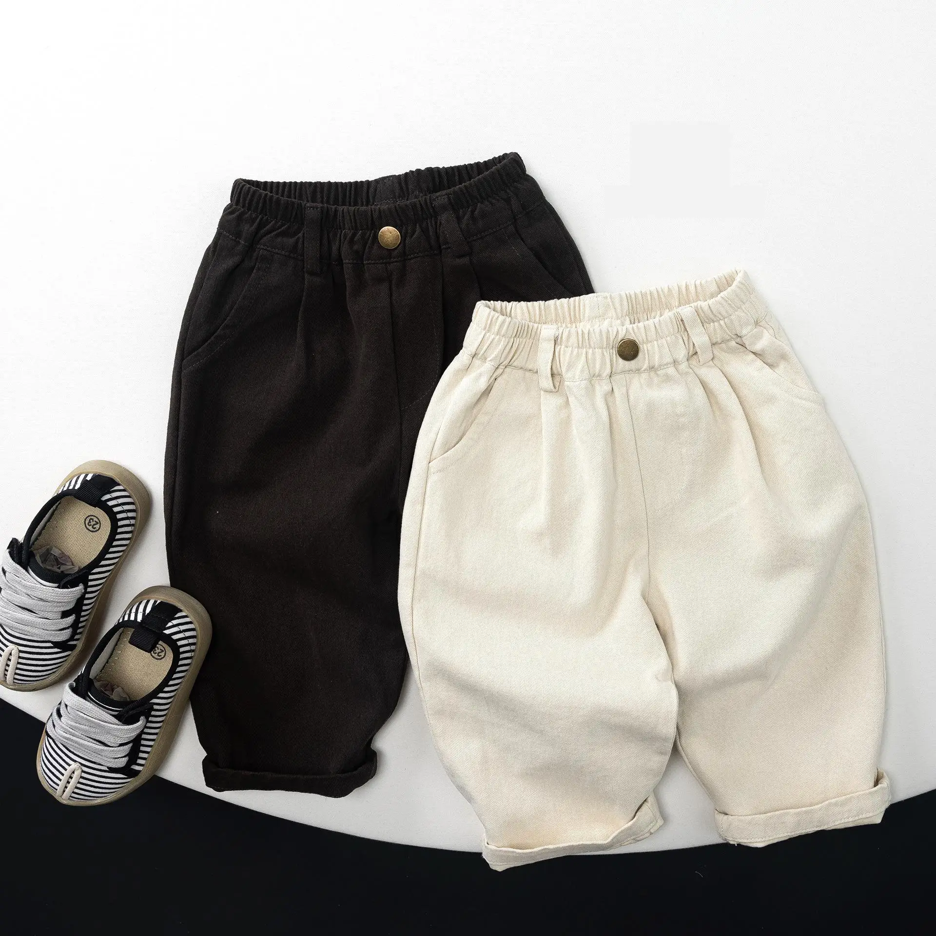 2026 Autumn New Children Cotton Casual Pants Baby Loose Harem Pants Boys Girls Solid Trousers Fashion Kids Clothes