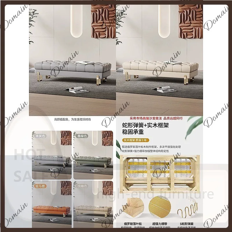 VP Bedroom Modern Leather Bench, Solid Wood Long Settee, Minimalist End of Bed Storage Stool for Living Room