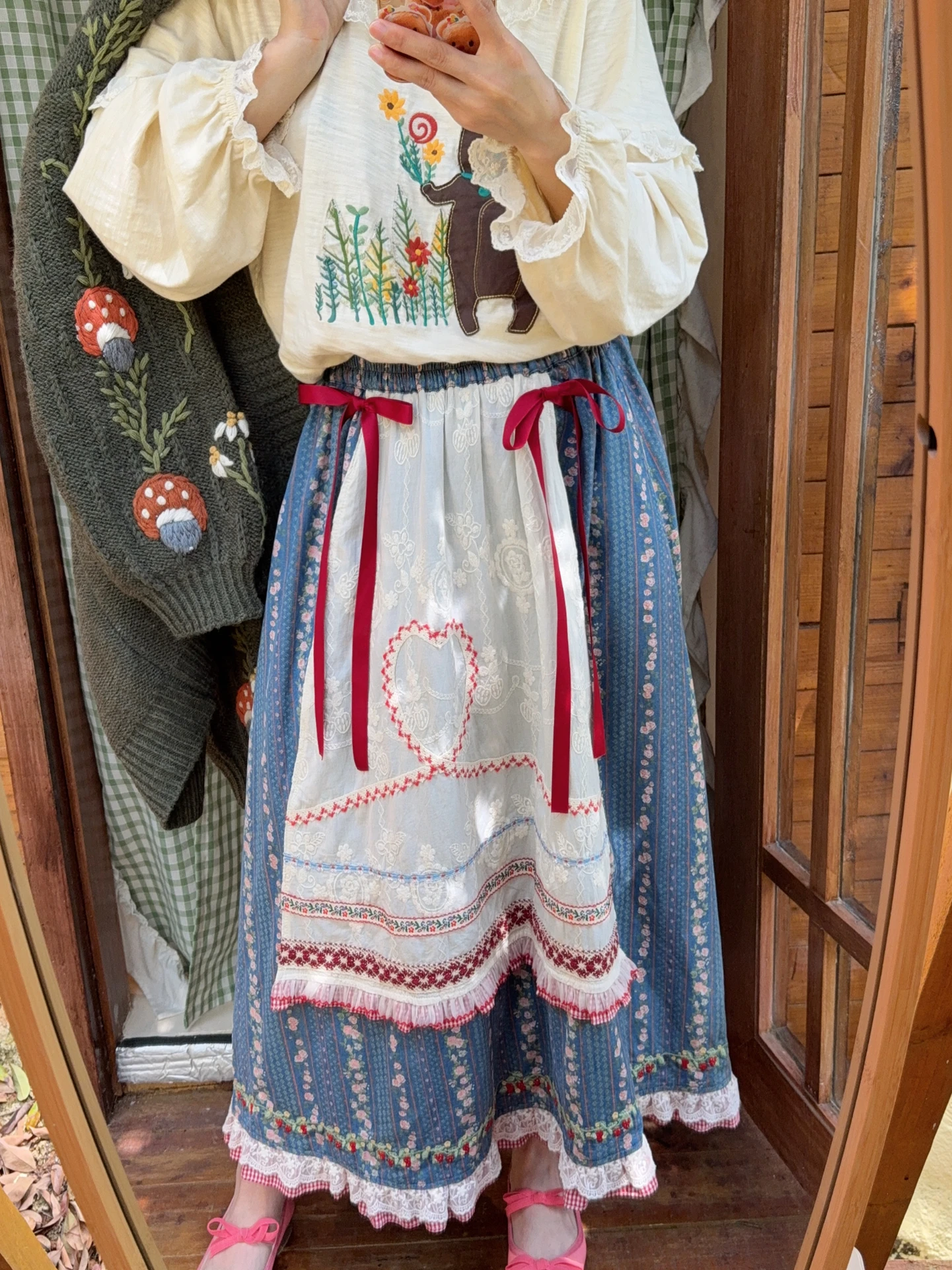 

TIYIHAILEY Cotton Lace Long Mid-Calf Skirts Elastic Waist A Line Spring and Summer Ladies Embroidery New Fashion 2025 Patchwork