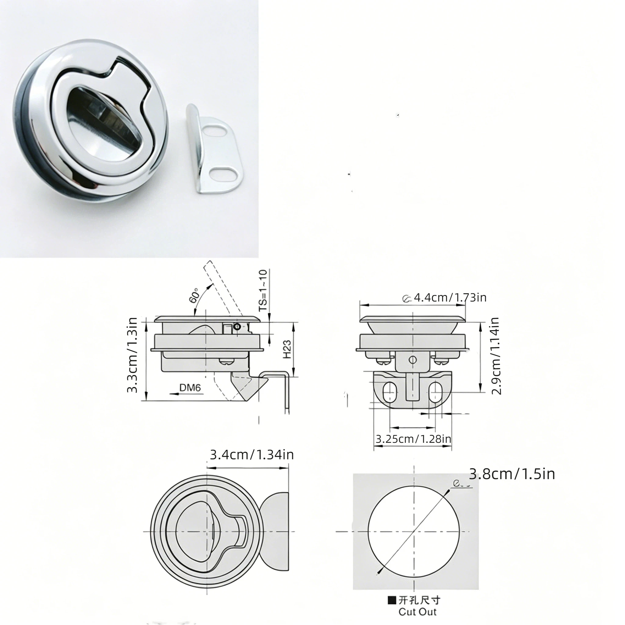 (BF06)Round Flush Pull Slam Latch Non Key For RV Boat Marine Marine Deck Locker Steel Boat Flush Pull Hatch Slam Latch