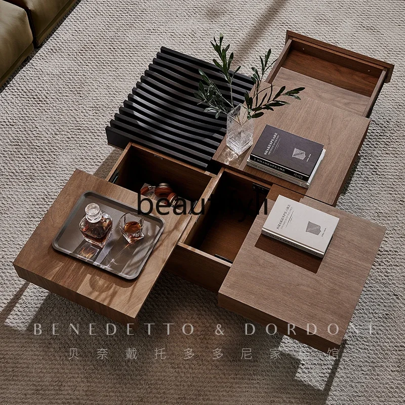 

E182 Walnut coffee table living room minimalist high-end light luxury solid wood square simple style modern small apartment
