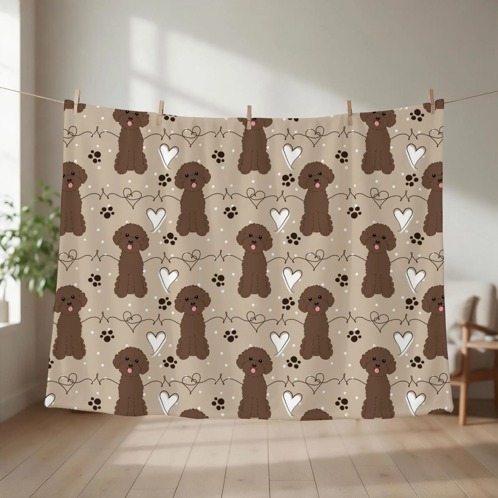 LOVE Chocolate Toy Poodle Throw Blanket couch cozy soft plush fuzzy picnic outdoor blanket
