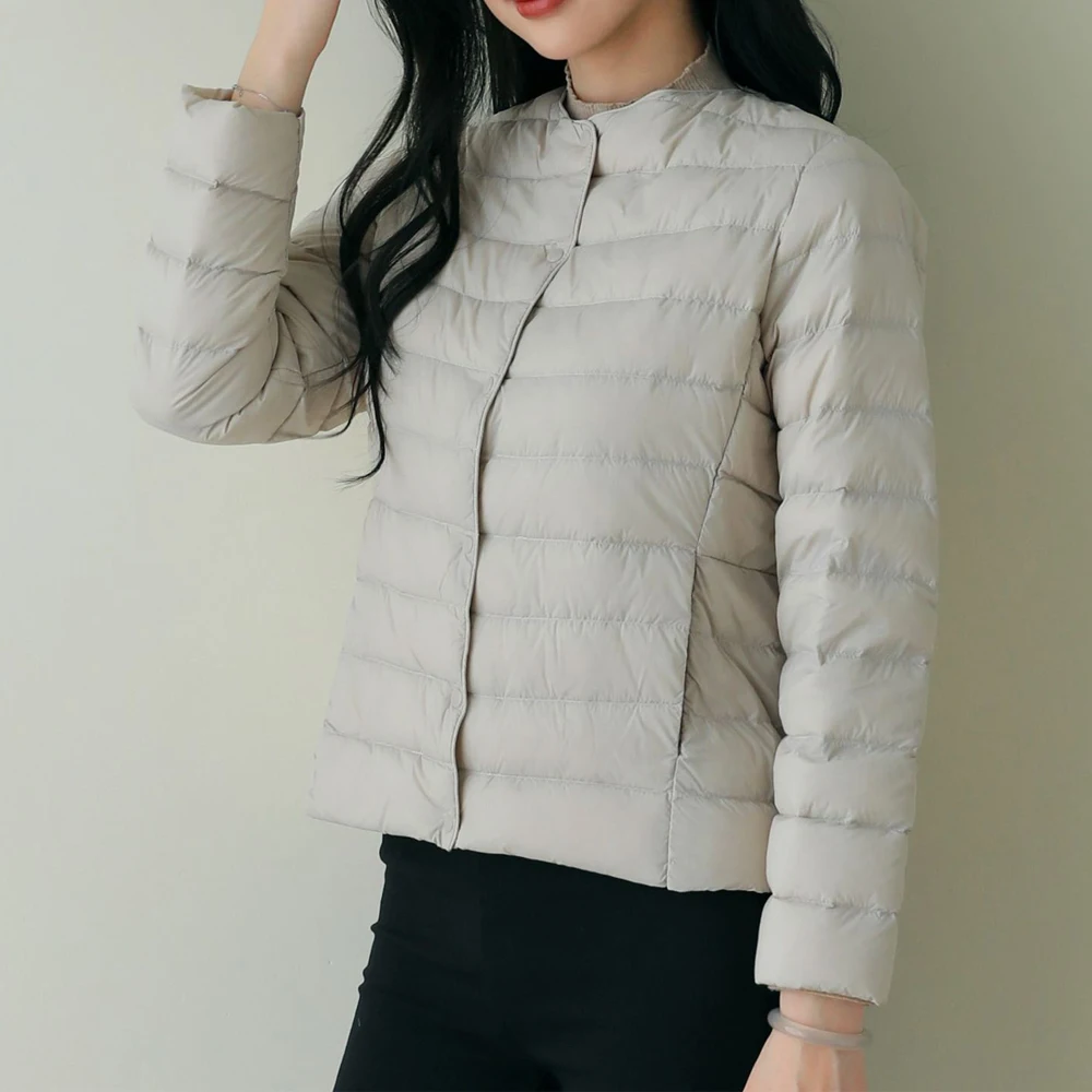 2024 Women Winter White Duck Down Coat Long Sleeve O-Neck Slim Warm Coat Casaco Feminino Women Tops Basic Inner Light Down Coat