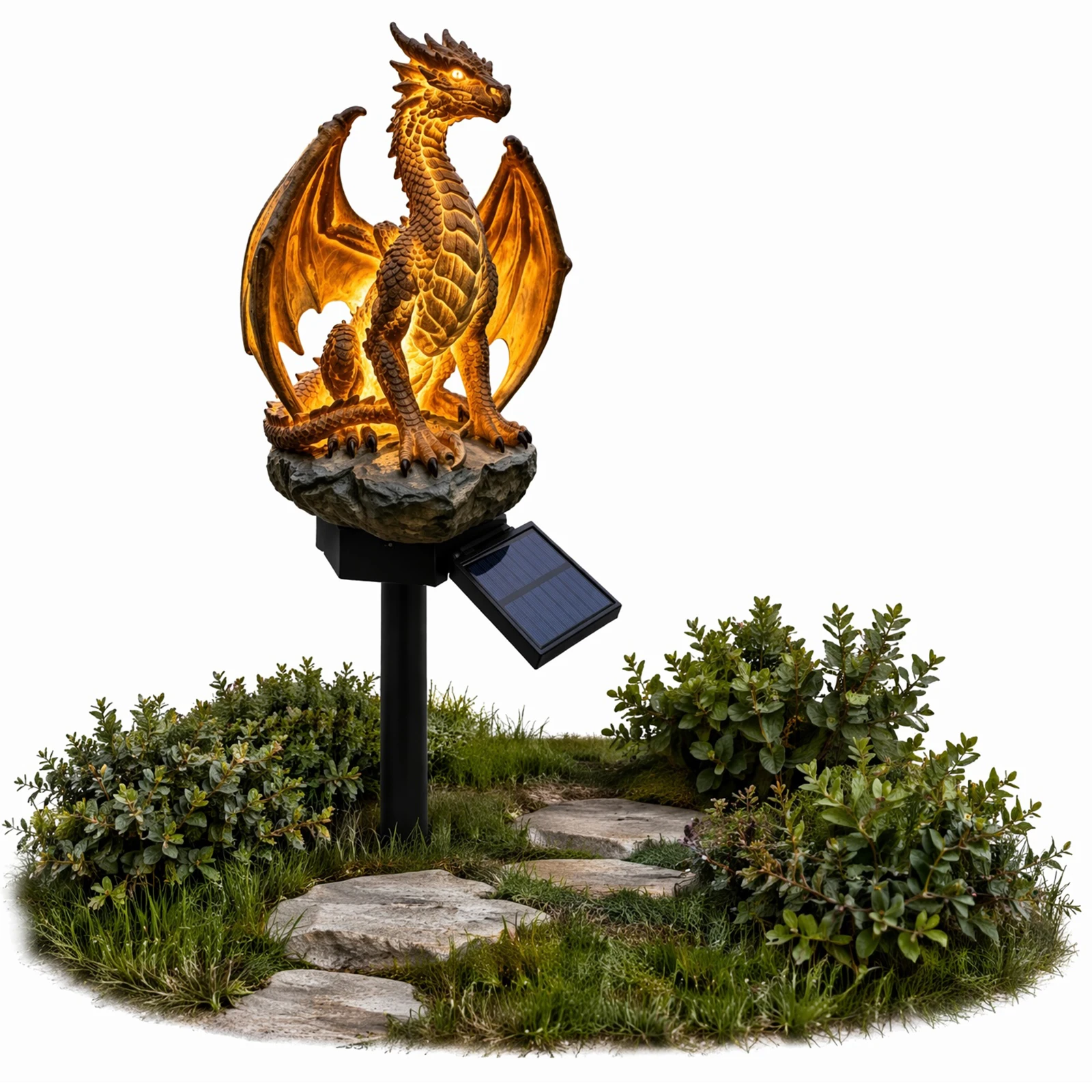 Outdoor Statue Lamp Solar Powered Dragon Figurine Solar LED Light Dragon Figurine Night Light for Patio Lawn Yard Decor