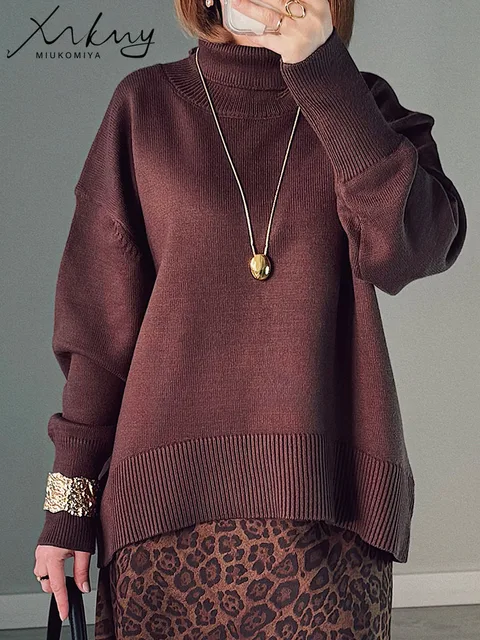 Odzież zimowa Brązowe swetry Damskie oversize Golfy Ciepłe pulowery Grube swetry damskie Sweter oversize Białe swetry