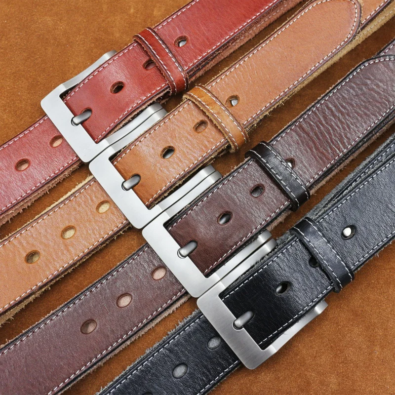 

Western Car line Design Cowhide Leather Men Belt Fashion 3.8cm Wide Pin Buckle Genuine Leather Belt for mens