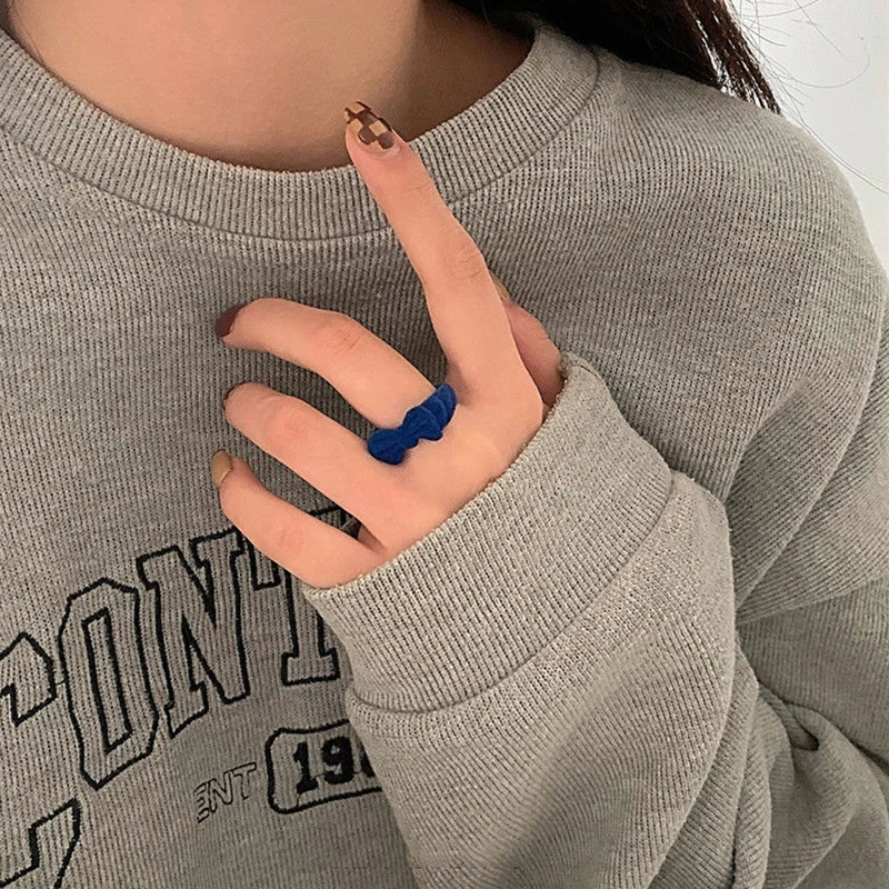 Temperament Flocking Klein Red Blue Burgundy Bow Adjustable Open Ring For Woman Jewellery Fashion Accessories