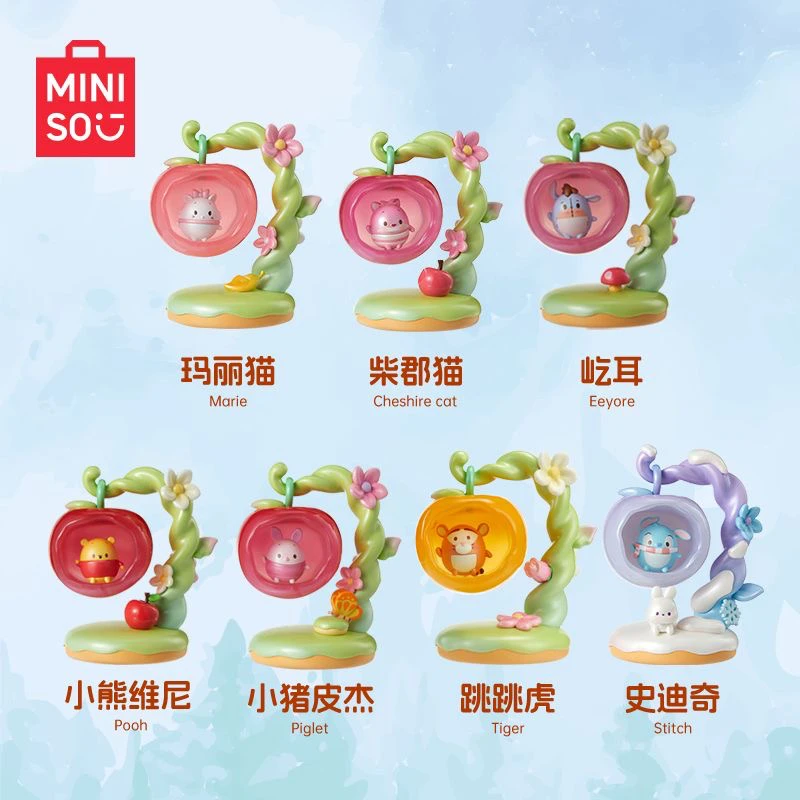 Miniso disney apple fairyland série caixa cega winnie the pooh boneca bonito na moda ornamento de mesa modelo dos desenhos animados brinquedos decoração presente