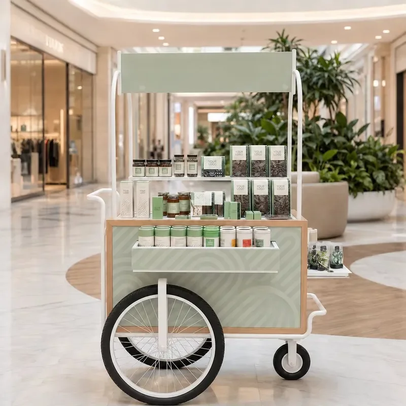 Custom Commercial Mobile Retail Display Cart Foldable Metal Shelves Telescopic Design Wheels for Brand Promotion Shop Sales