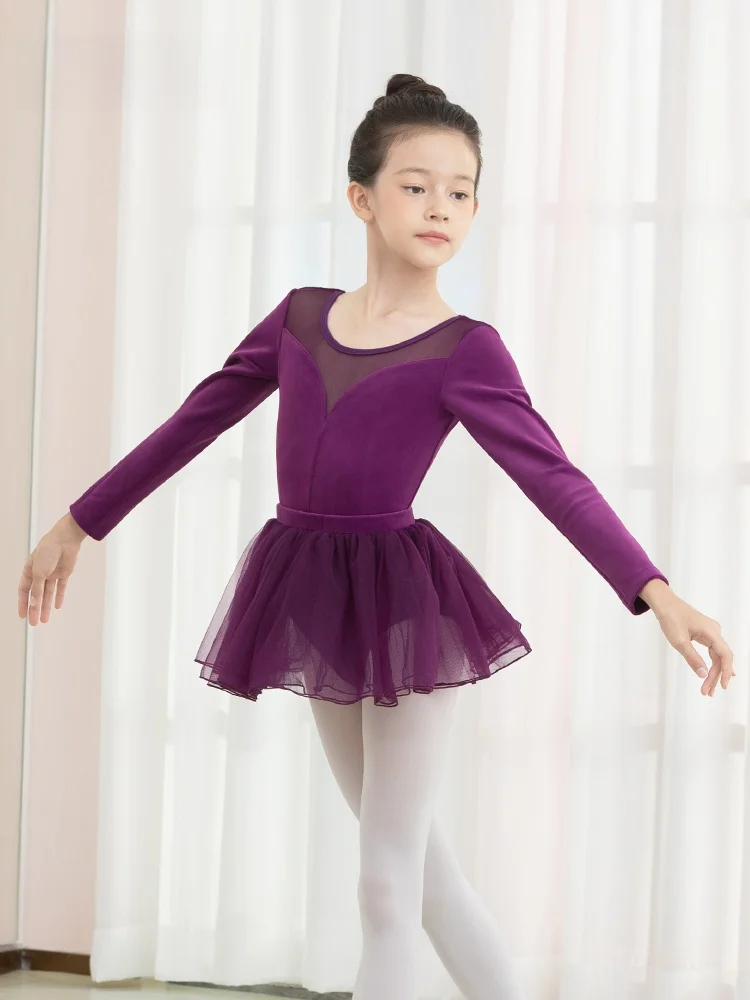 2025年新作ダンス衣装-子供用女の子練習着-バレエ長袖-女児ダンスシェイプトレーニングウェア-オープンクロッチ