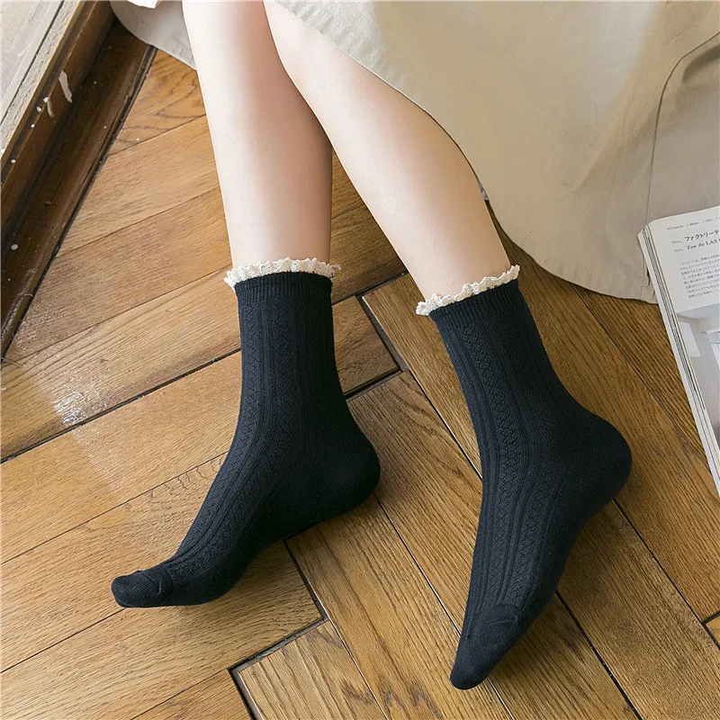 Japanese Kawaii Girls Cute Lacework Sock Jeseca Solid Breathable Women Socks Candy Colors Female Harajuku Vintage Streetwear Sox