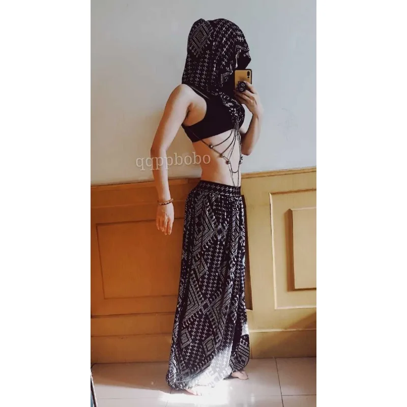 Aangepaste Fusion Tribal Buikdanskostuums Prestatie Oefenpak Antiek Patroon Asseuit Grote Emmer Broek Lantaarnbroek